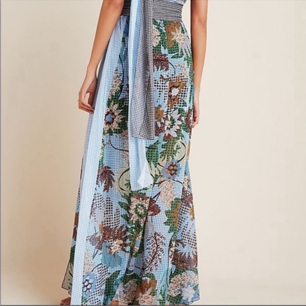 BHLDN Sachin & Babi Kimora Floral Metallic Halter Neck Maxi Dress Blue 2 NWT - Picture 5 of 10